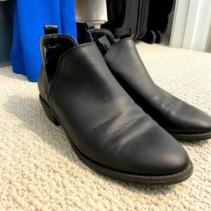 Black faux leather booties